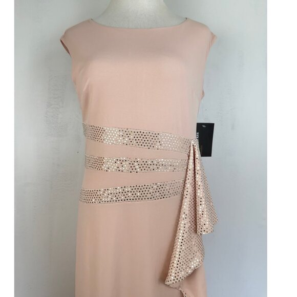 En Focus Studio Dress Size 8 NWT Pink Stretch Knit Maxi Sequin Sleeveless - Picture 2 of 6